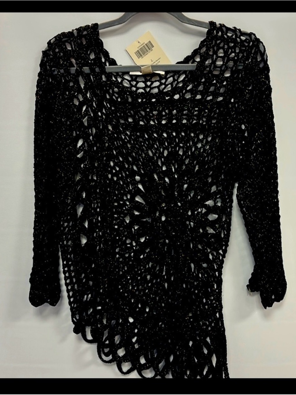 Brand New Boston Proper Black Crochet Sweater with Gold Thread